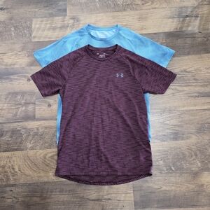 Under Armour Men's Burgundy and Blue Tech Striped Shirts